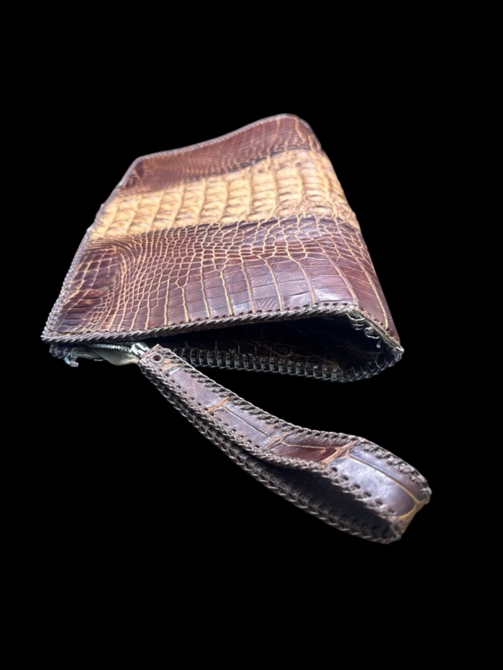Vintage Crocodile Store Bangkok Crocodile Leather Clutch Purse 13” Genuine Croc - Picture 4 of 10